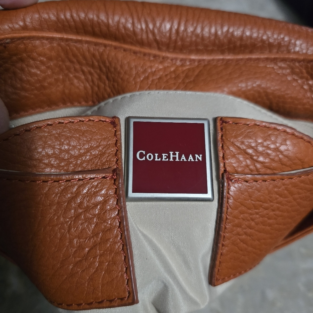 Cole Haan Rustic Orange Pebbled Leather Flap Shoulder Bag - Picture 11 of 15